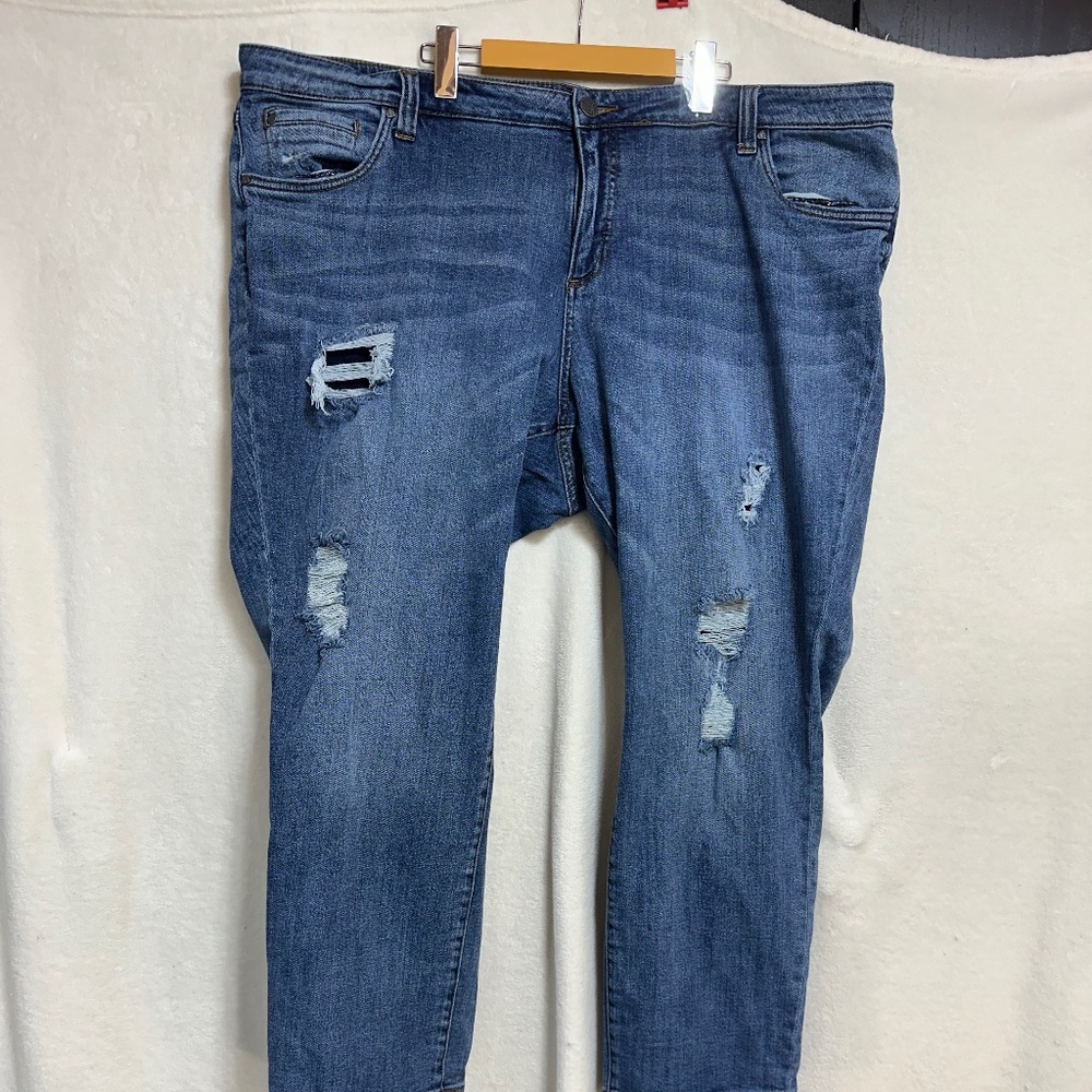 Kut From The Cloth Women's Jeans 24W Dark Blue Catherine Boyfriend Distressed